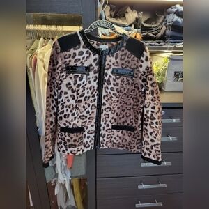 Chico's mixed media animal print jacket size 2